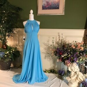 Long Sky blue chiffon bridesmaid dress